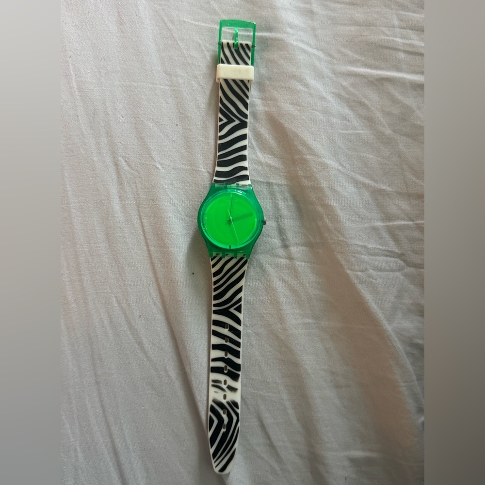 Swatch watch green face zebra print band